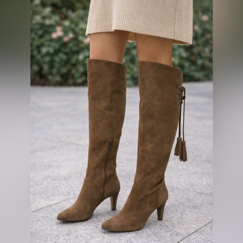 Vince Camuto Cherline Brown Suede Leather Over the Knee Boots SZ 6.5